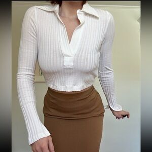 Helmut Lang Cropped White Long Sleeve